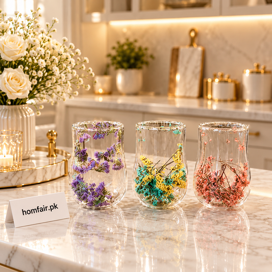 Aesthetic Double-Wall Glass with Real Dried Flowers (Random Colour)