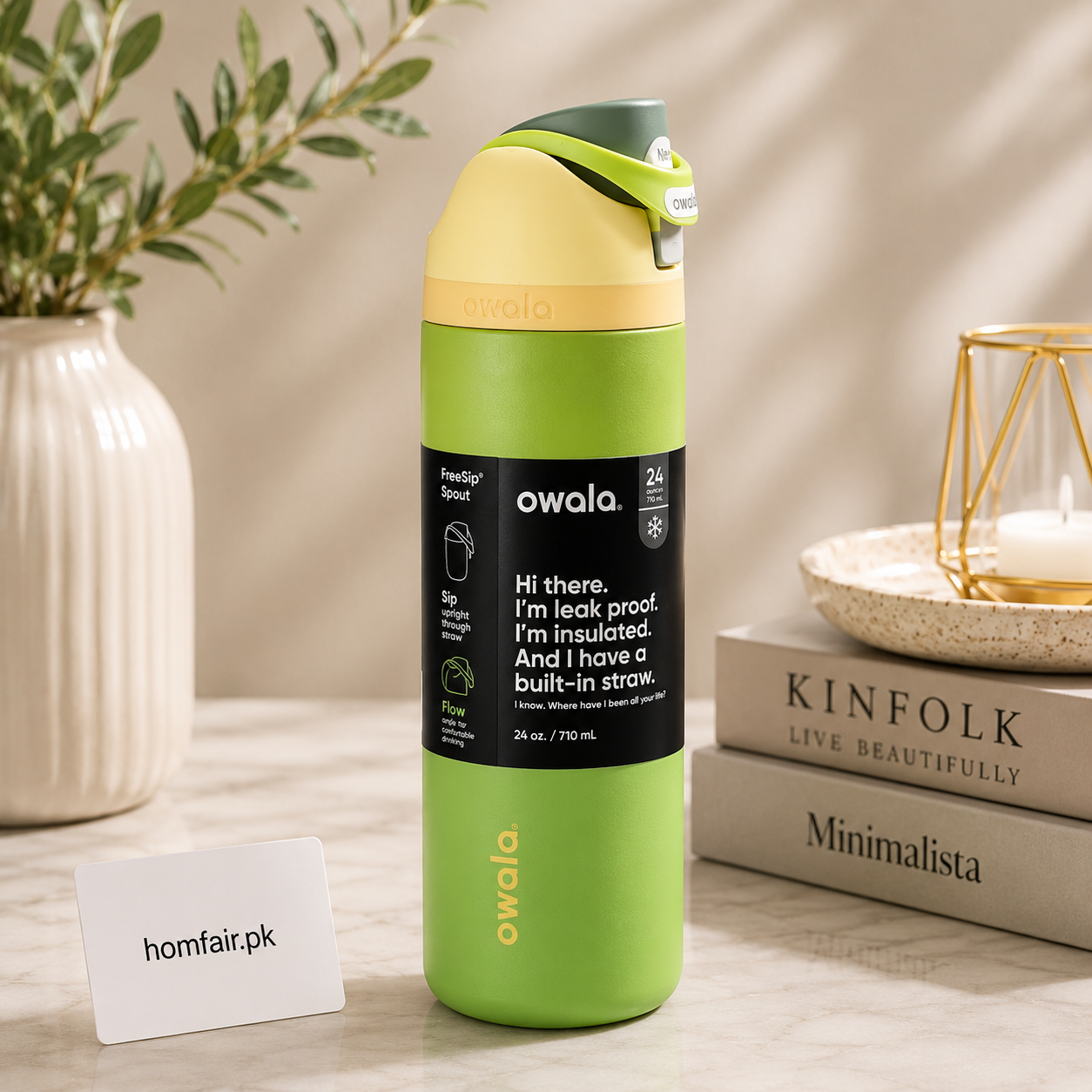 Owala FreeSip Insulated Water Bottle 24oz / 710ml – Green & Yellow