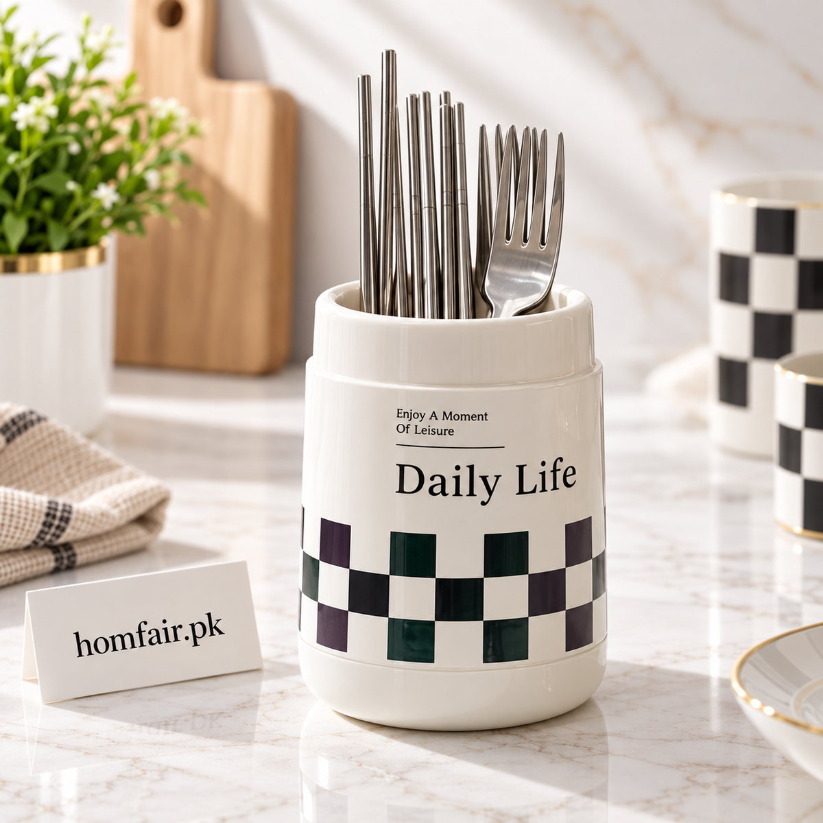 Modern Ceramic Kitchen Utensil Holder for Spoons, Spatulas and Ladles