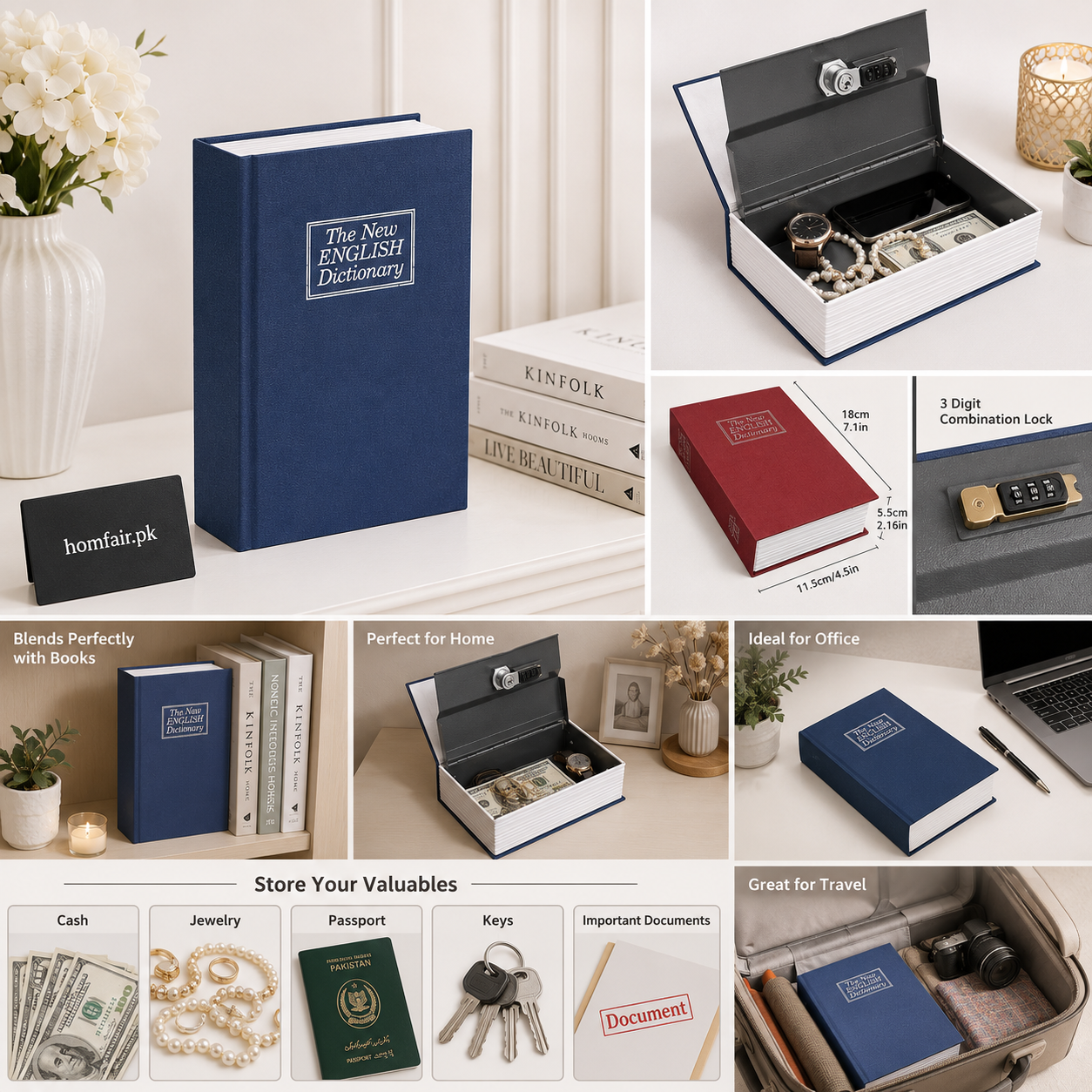 Dictionary Book Safe with Combination Lock Hidden Secret Storage Box