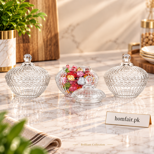 Danny Home Elegant 3-Piece Glass Candy Jar Set – 12 × 5.5cm Premium Serving & Countertop Décor
