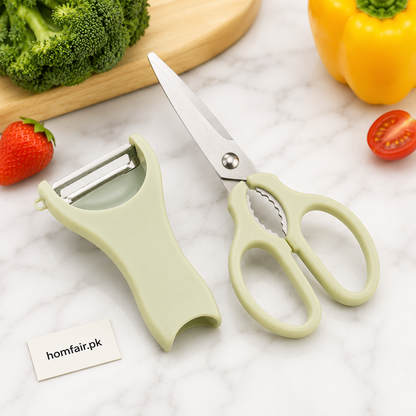 2-in-1 Kitchen Scissors & Vegetable Peeler Set Multipurpose Kitchen Tool