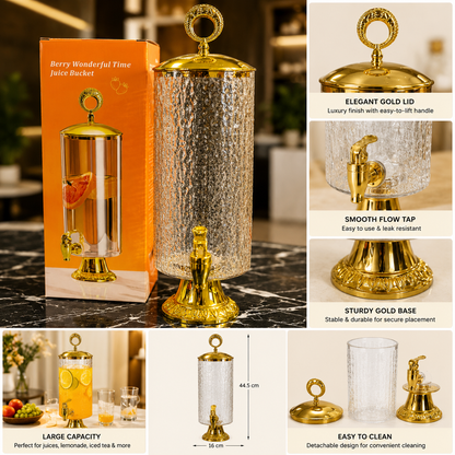 Luxury Crystal Beverage Juice Dispenser with Gold Stand & Tap