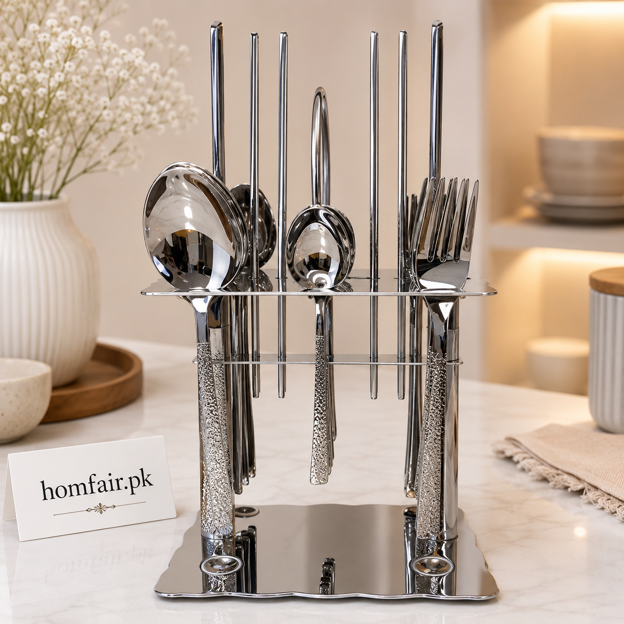 Premium 24-Piece Stainless Steel Cutlery Set with Stand