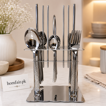 Premium 24-Piece Stainless Steel Cutlery Set with Stand