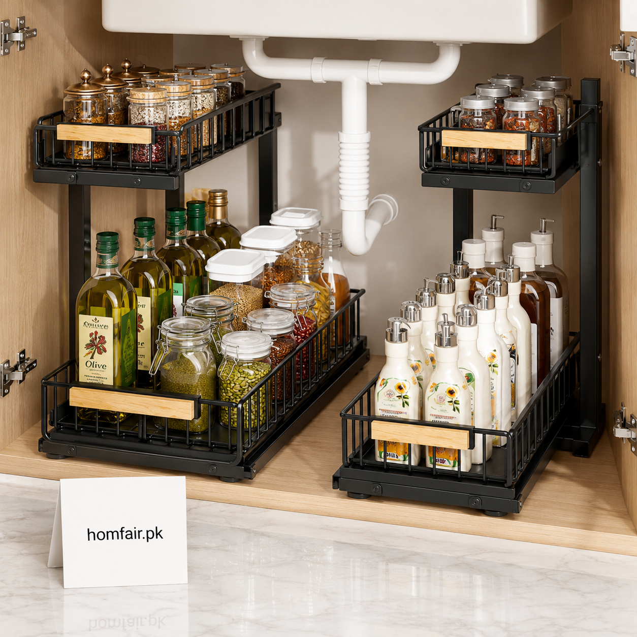 2-Tier Under Sink Organizer Sliding Pull-Out Storage Rack for Kitchen & Bathroom