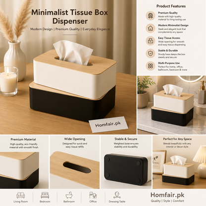 Minimalist Tissue Box Holder with Bamboo Lid