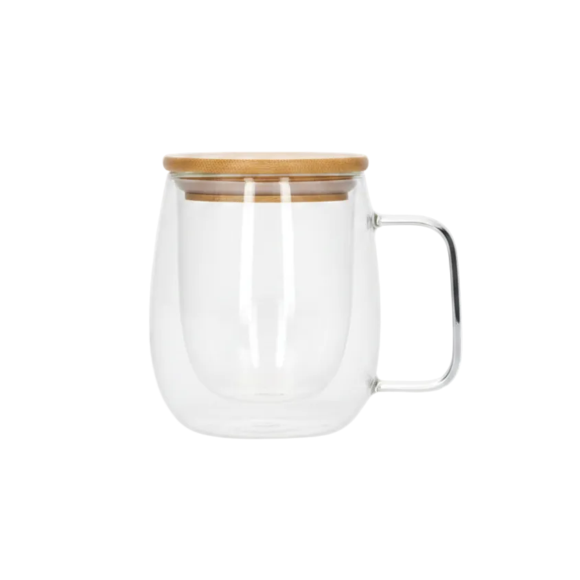 Premium Double Wall Glass Cup with Cover 350ml – Elegant Insulated Drinking Cup