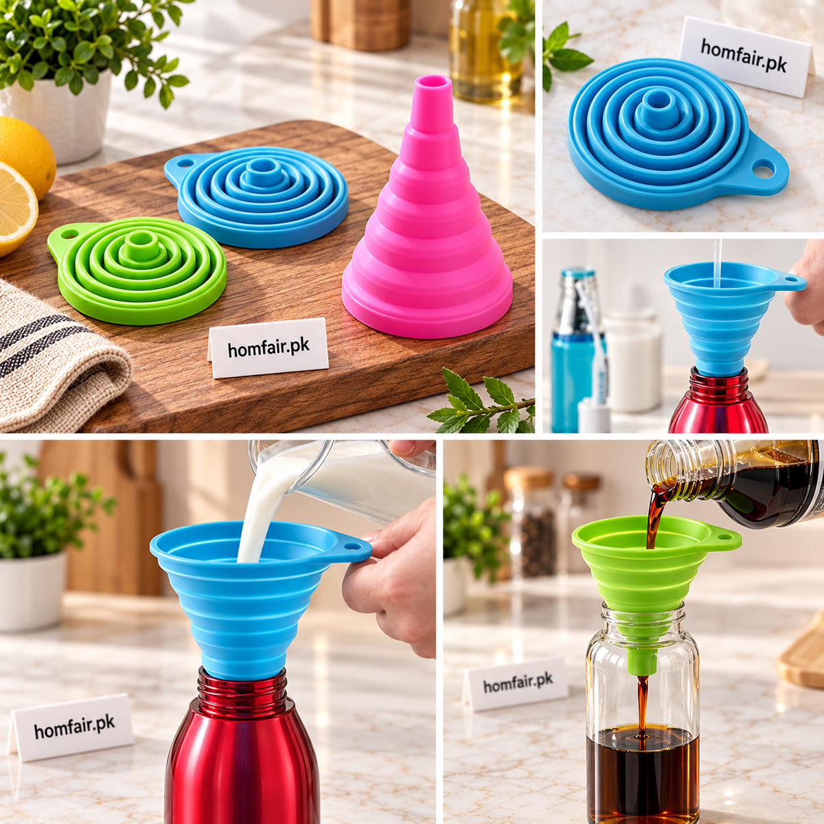 Foldable Silicone Kitchen Funnel for Bottles, Oil, Drinks and Easy Refilling