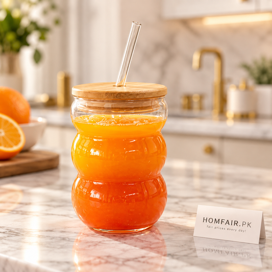 Aesthetic Triple Bubble Iced Tea Glass with Bamboo Lid & Straw