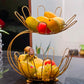 2-Tier Golden Crescent Fruit Basket Elegant Metal Storage Rack