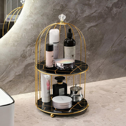 2-Tier Golden Vanity Cage Luxury Metal Organizer for Makeup Perfume & Home Decor