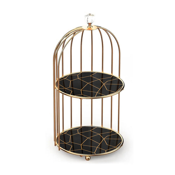 2-Tier Golden Vanity Cage Luxury Metal Organizer for Makeup Perfume & Home Decor