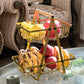 2-Tier Carry & Serve Fruit Basket with Wooden Handle Space Saving Metal Storage Rack