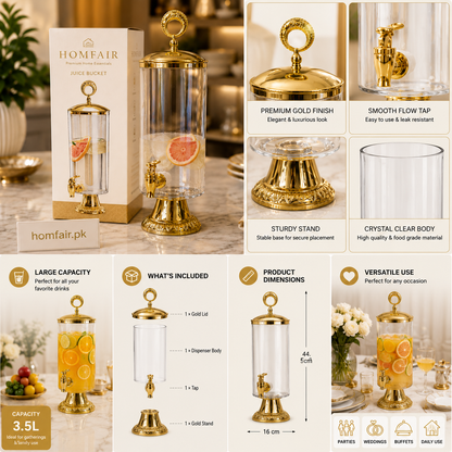 Luxury Crystal Beverage Juice Dispenser with Gold Stand & Tap