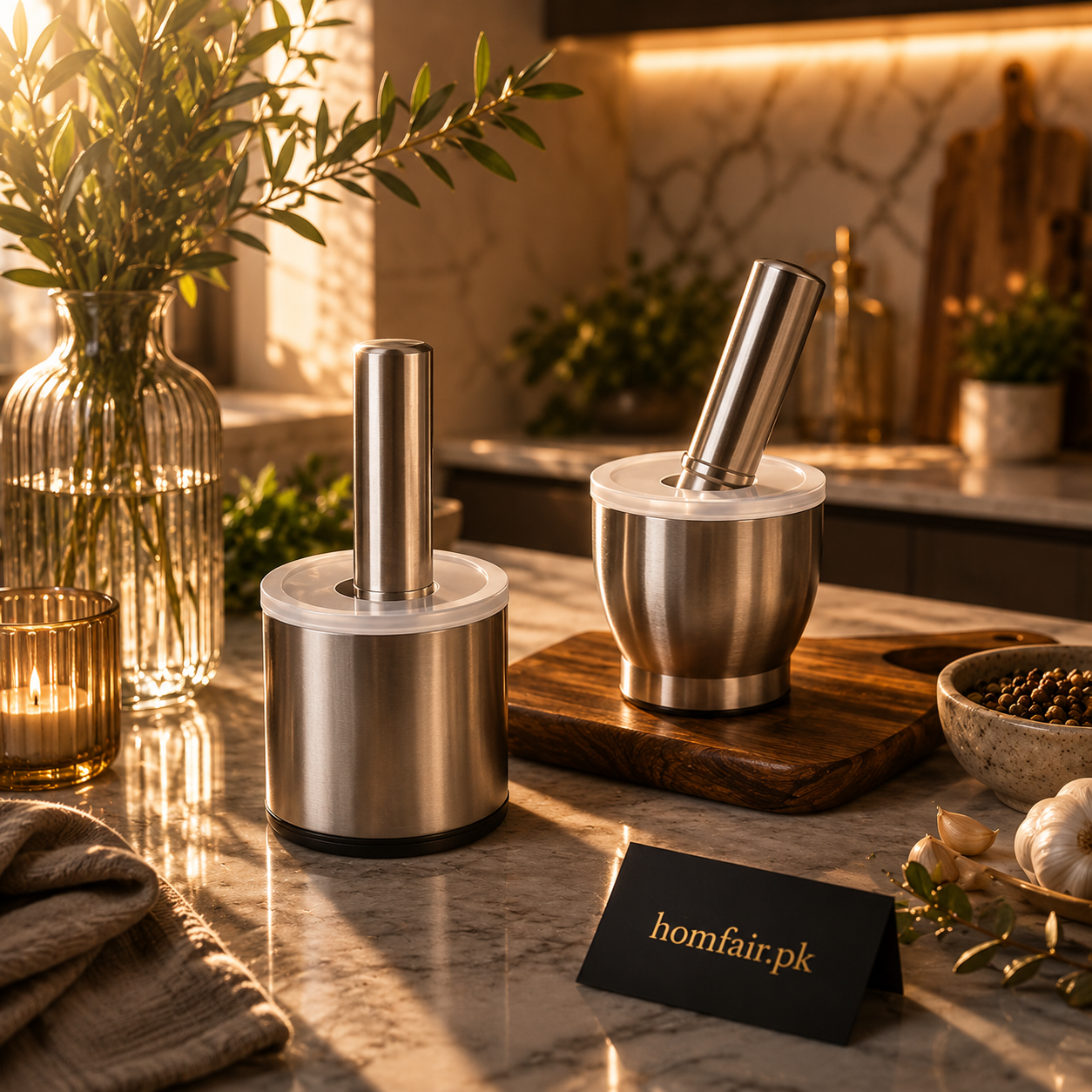Premium Stainless Steel Mortar & Pestle Set with Garlic Crusher Cup
