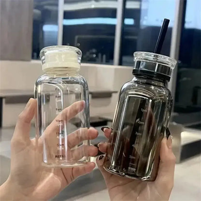 Transparent Glass Water Bottle with Straw Leakproof Drinkware