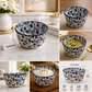 Danny Home Blue Floral 3.75" Ceramic Bowl Premium Serving Bowl