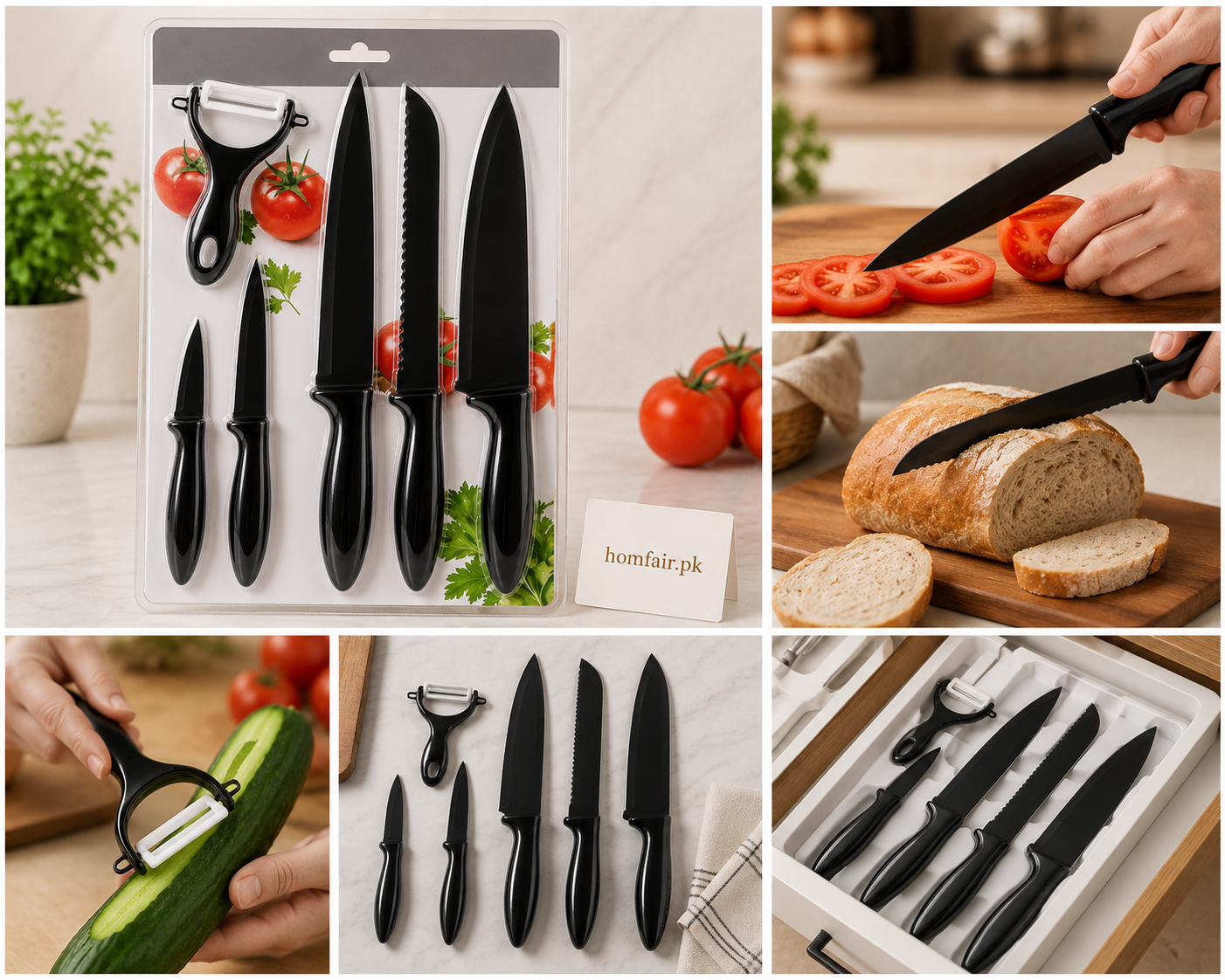 6-Piece Premium Stainless Steel Knife & Peeler Set | Effortless Kitchen Cutting & Prep Kit