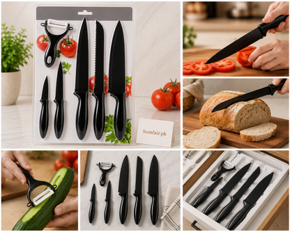 6-Piece Premium Stainless Steel Knife & Peeler Set | Effortless Kitchen Cutting & Prep Kit