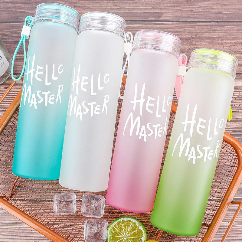 Hello Master Frosted Style Glass Bottle Cute Hydration Bottle