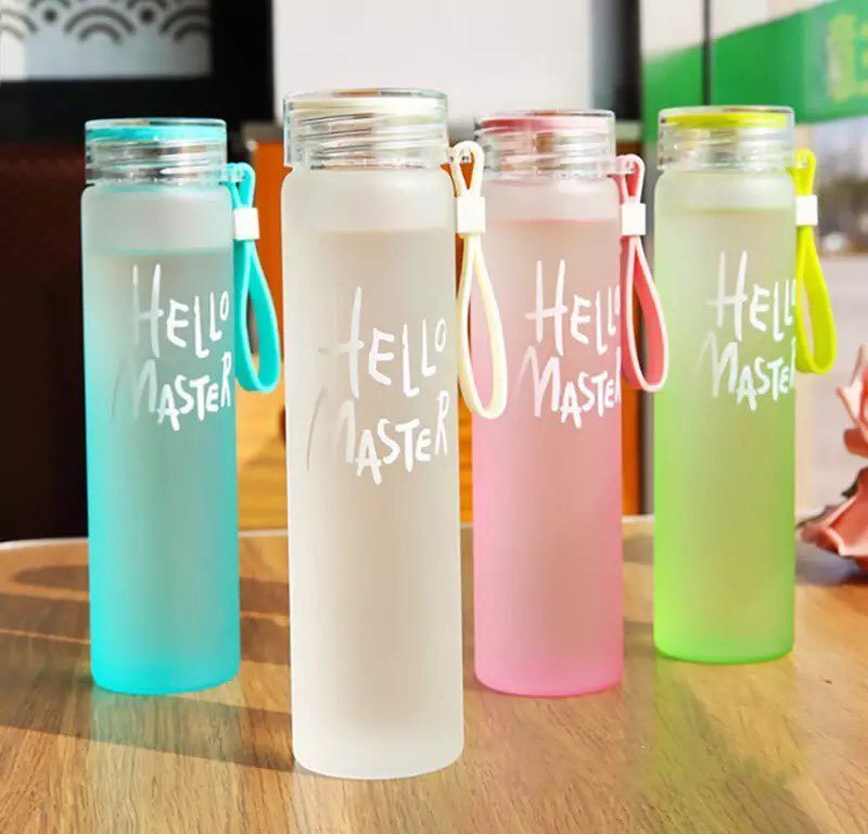 Hello Master Frosted Style Glass Bottle Cute Hydration Bottle