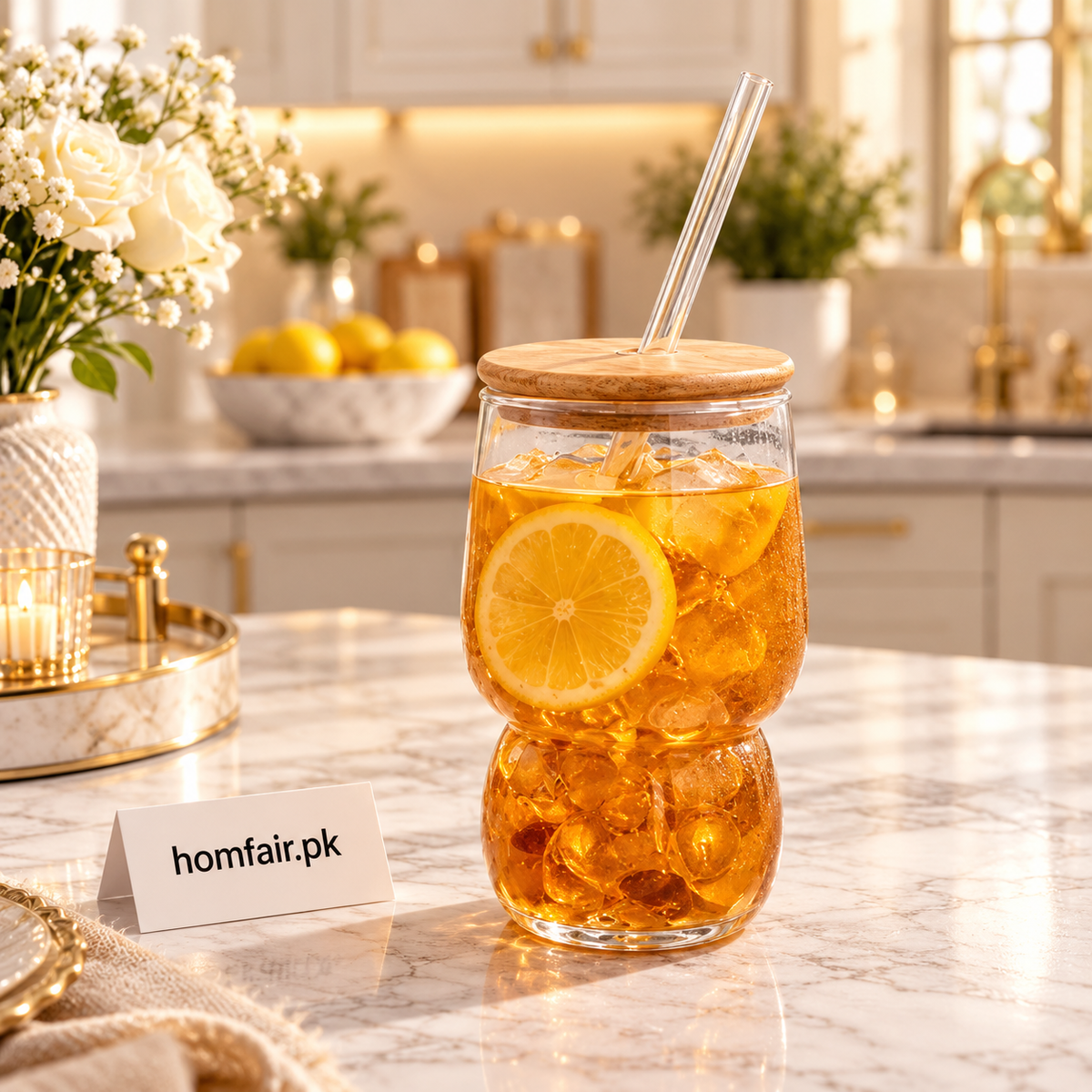 Premium Bubble Iced Tea Glass with Bamboo Lid & Reusable Straw
