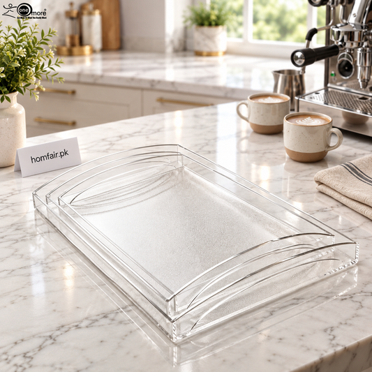 3 Pcs Acrylic Tray Set – Textured Base & Handles