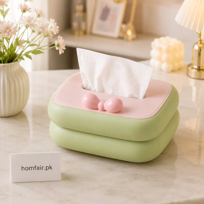Cute Bow Tissue Box Holder – Premium Pastel Decorative Tissue Box for Home & Vanity