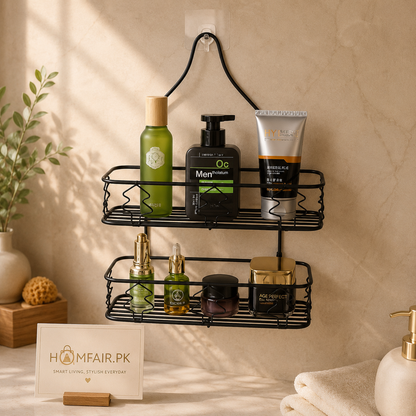 Double Layer Durable Bathroom Rack Wall Mounted Storage Organizer