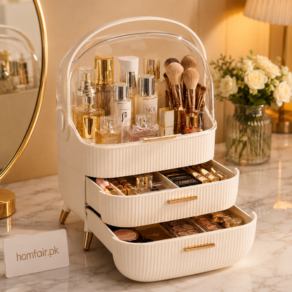 Luxury 3-Layer Makeup Organizer for Elegant & Efficient Desktop Storage