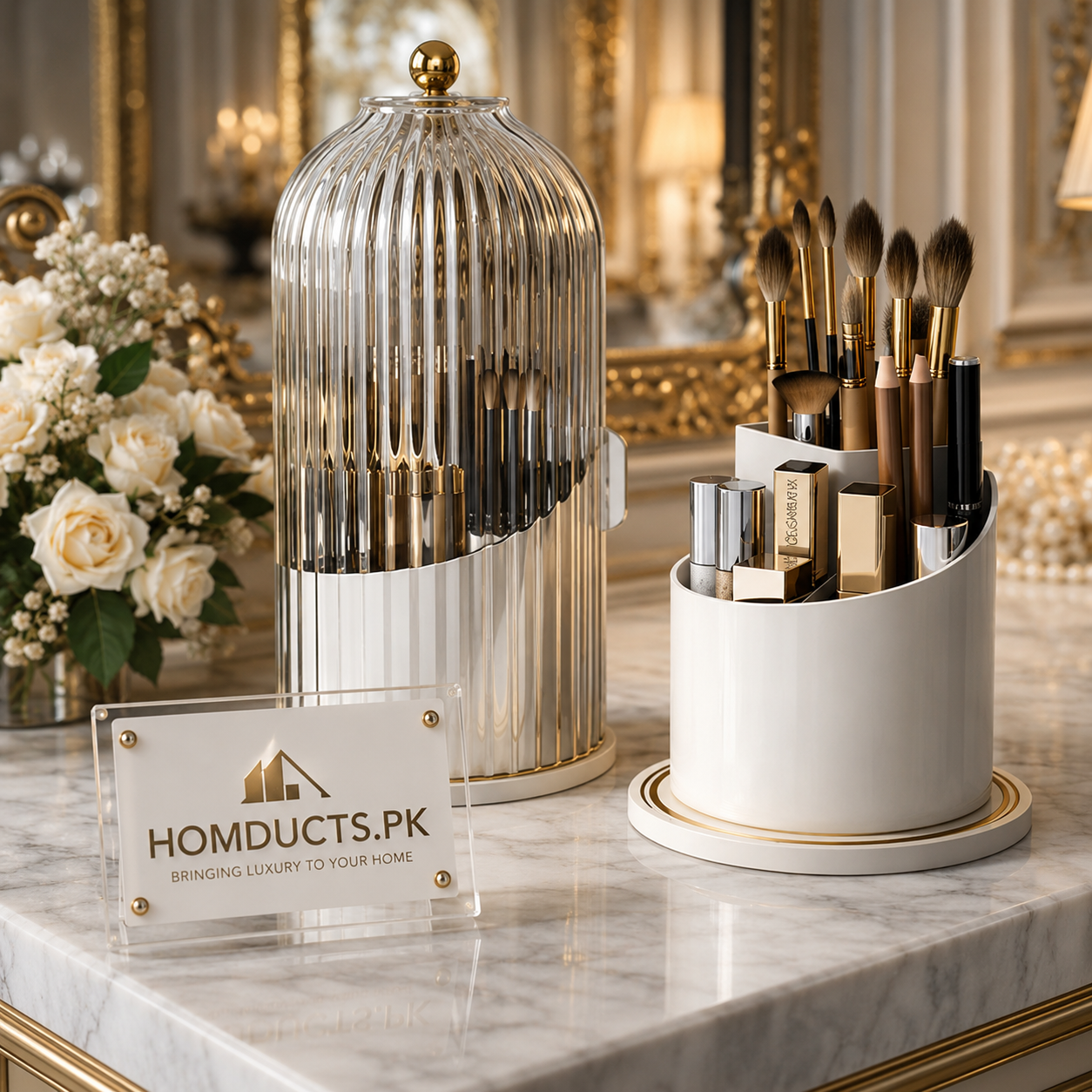 Luxury Rotating Makeup Brush Holder