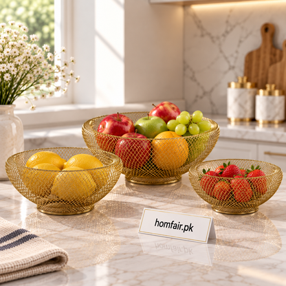Elegant Gold Wire Mesh Decorative Basket Set for Luxury Home Display