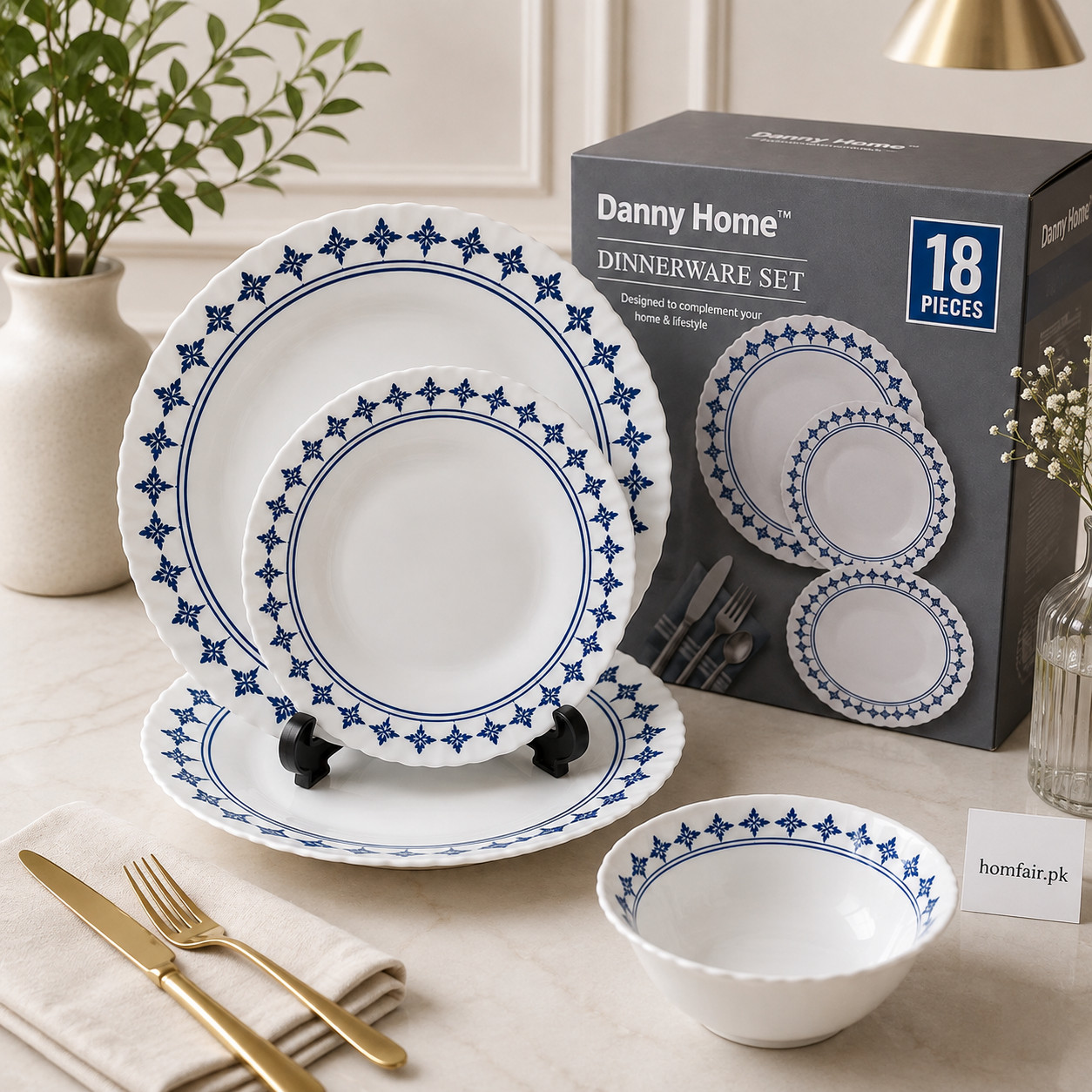 Danny Home Royal Blue Classic 18-Piece Ceramic Dinner Set