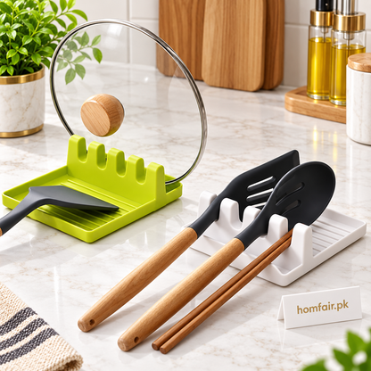 Plastic 5-in-1 Kitchen Spoon Rest and Utensil Holder for Clutter-Free Cooking