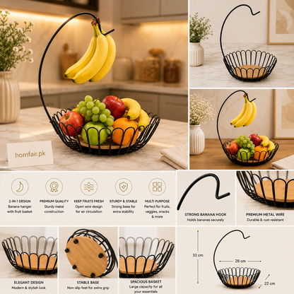 Premium Hanger Fruit Basket – 2-in-1 Countertop Fruit Storage Stand