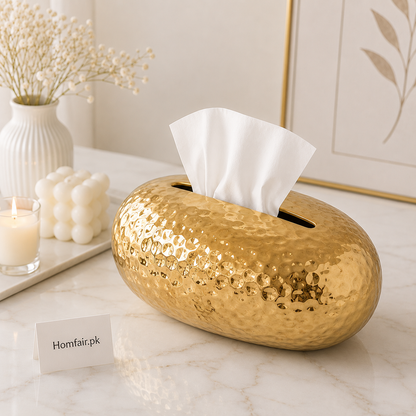 Luxury Hammered Gold Oval Tissue Box Holder – Modern Decorative Tissue Case