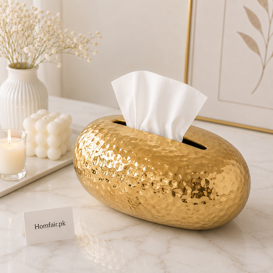 Luxury Hammered Gold Oval Tissue Box Holder – Modern Decorative Tissue Case