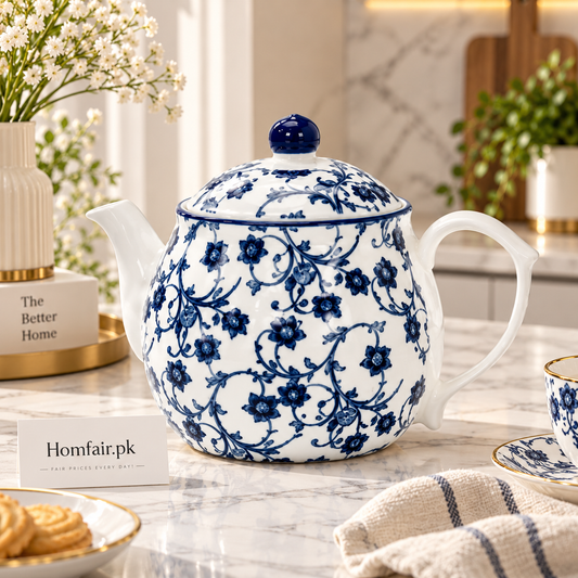 Danny Home Luxury Blue & White Floral Ceramic Teapot – Elegant Tea Serving Pot with Lid & Comfortable Handle