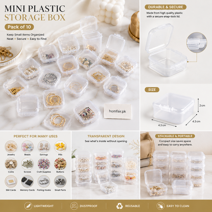 Mini Plastic Storage Box with Lid Multipurpose Organizer Case – Pack of 10