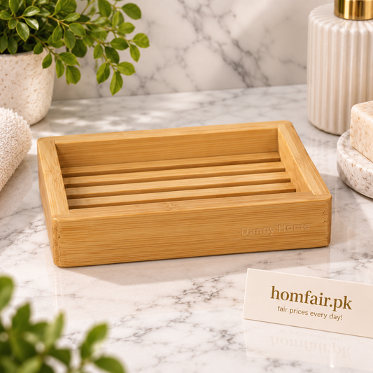 Danny Home Natural Bamboo Soap Holder – 12.5 × 8cm Elegant Bathroom & Kitchen Countertop Organizer