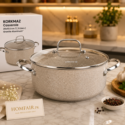 Korkmaz Granite Aluminum Casserole with Glass Lid