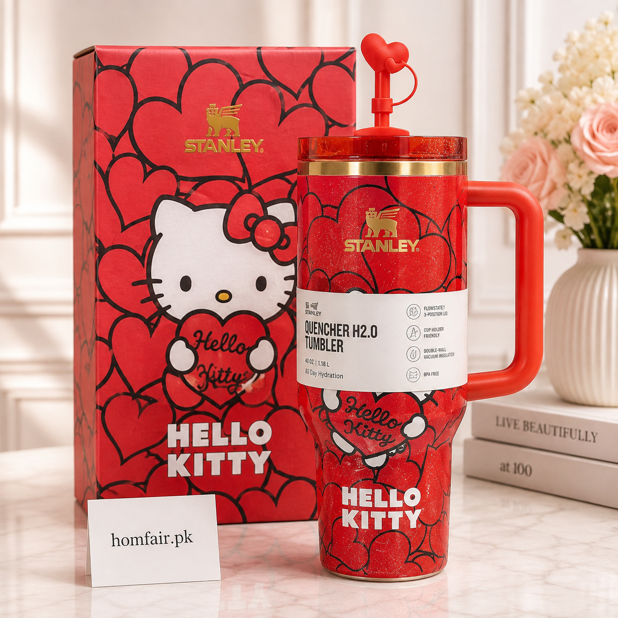 Stanley x Hello Kitty 40oz Dupe Sweet Hearts Glitter Tumbler