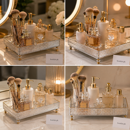 Acrylic Desktop Perfume & Cosmetic Organizer Tray with Gold Legs