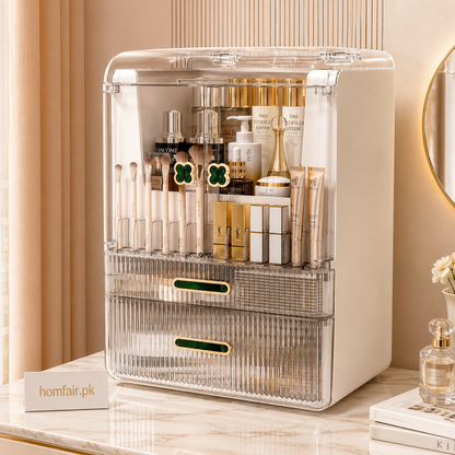 Luxury Dustproof Makeup Organizer with Drawers – Premium Cosmetic Storage Box