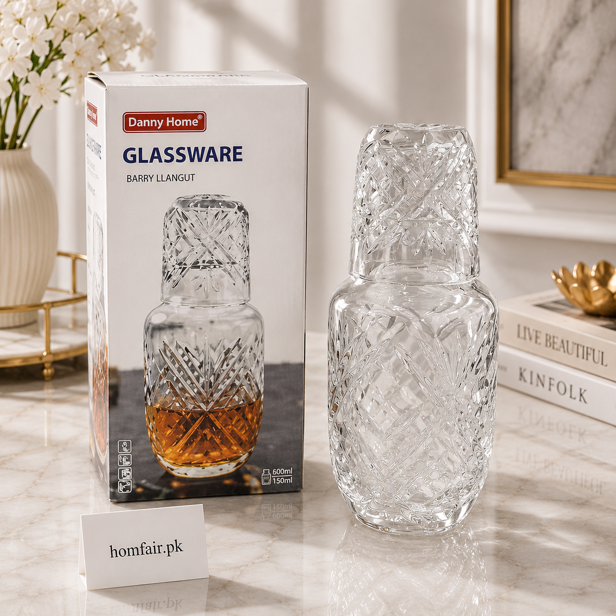 Premium Glass Water Carafe 600ml – Stylish Elegant Beverage Serving Carafe