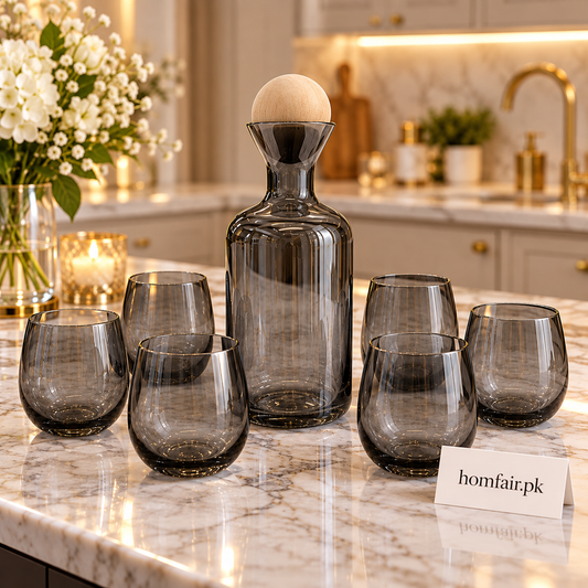 Nordic 7-Piece Smoky Glass Water Carafe & Tumbler Set