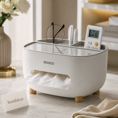 Ecoco Tissue Box Holder with Organizer Tray