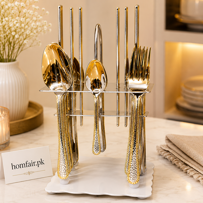 Premium 24-Piece Stainless Steel Cutlery Set with Stand