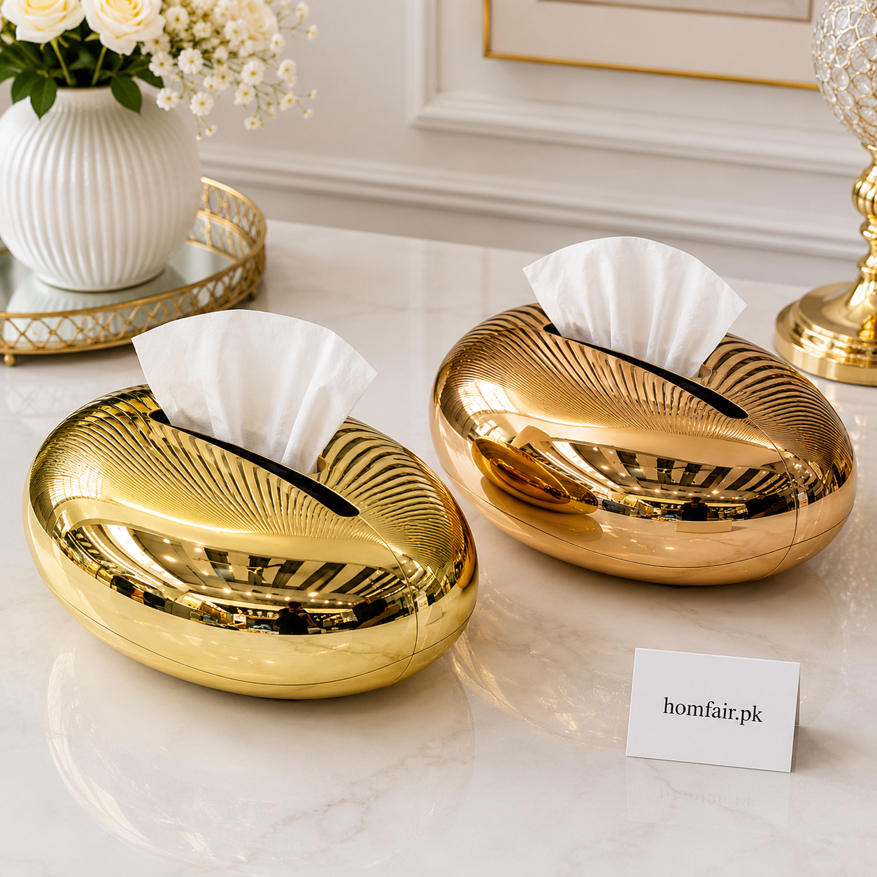 Luxury Gold Oval Tissue Box with Modern Crystal Clear Design